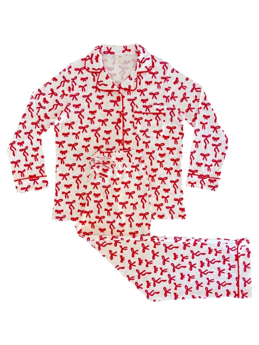 SIIX Collection Red Bows Organic Cotton Pointelle Pajama Lounge Set Size S